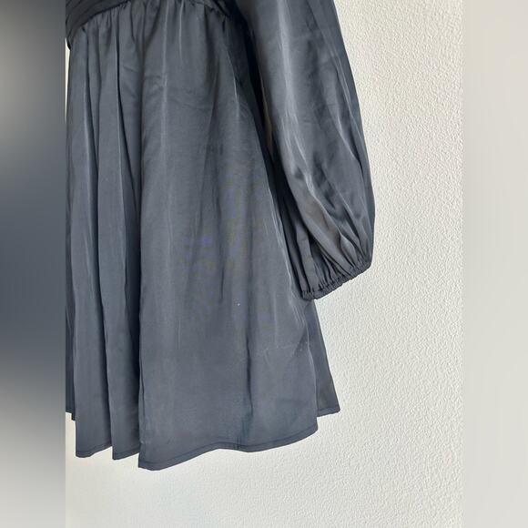 Abercrombie Black Satin Puff Sleeve Babydoll Mini Dress XS Petite Square Neck - Picture 3 of 6